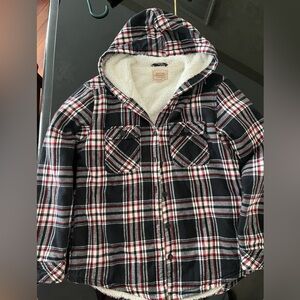 Boston Traders Jacket Women’s S Hooded Shacket Plaid Flannel Sherpa Fleece Lined